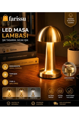 Şarj Edilebilir Dokunmatik Led Mantar Masa Lambası Çok Renkli