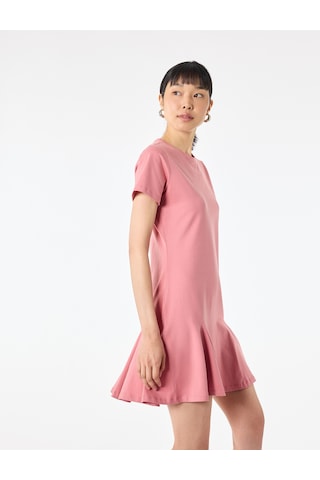 Koton Pamuklu Slim Fit Bisiklet Yaka Kısa Kollu Volümlü Mini Tişört Elbise Pembe 6sak80200ek Gül