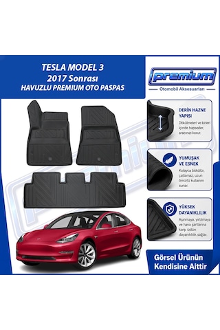 Tesla Model 3 Paspas Araca Özel 2017 Sonrası Derin Havuzlu Premium Oto Paspas