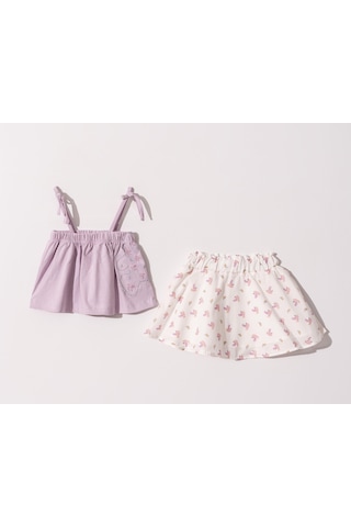 Kıpırık Baby Kız Bebek Çocuk Askılı Lila Tişört Çiçekli Etekli Takım-1153 Lila