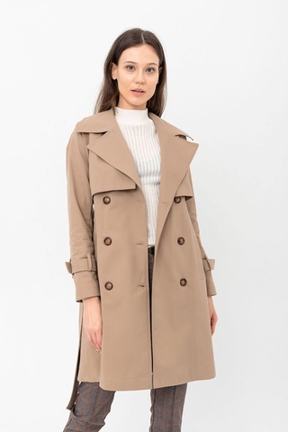 Pastelastore %100 Pamuk Gabardin Midi 95cm Astarlı Kemerli Kadın Trençkot 1113 Yeni Bej