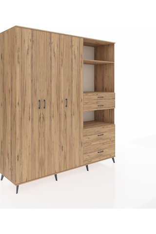 Kronos Dolap 12 Raflı 4 Çekmeceli Tek Askılı 220x59x243 Çam-çam/çam Atlas Çam/atlas Çam