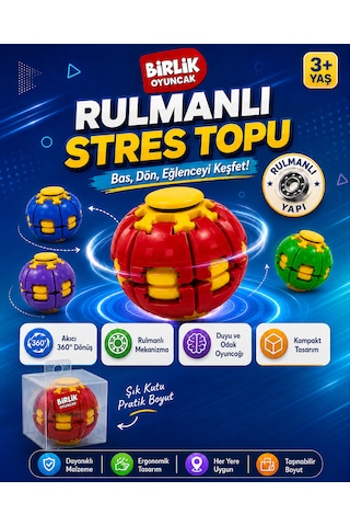 Stres Topu Press & Spin Basınca Dönen Fidget Spinner Oyuncak 3+ Yaş Kırmızı