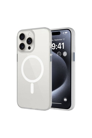 Apple Uyumlu iPhone 15 Pro Max Kılıf Mat Arka Yüzey Wireless Şarj Özellikli Zore Flet M-safe Kapak Beyaz