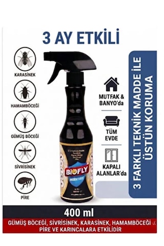 Biofly 400ml Sinek Pire Tahtakurusu Güve Bit Öldürücü Yok Edici Kullanıma Hazır Sprey Çok Etkili Kesin