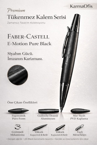 Faber-castell E-motion Pure Black Premium Tükenmez Kalem Metal Gövde, Mat Siyah Pvd Diğer