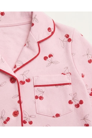 Genel Markalar Alt Üst Takım Kız Bebek Pembe Kiraz Baskılı Düğmeli Pijama