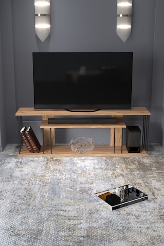Tv Sehpası Tv Ünitesi Raflı 140 Cm Gzd Plus Atlantik Çam Atlantik Çam