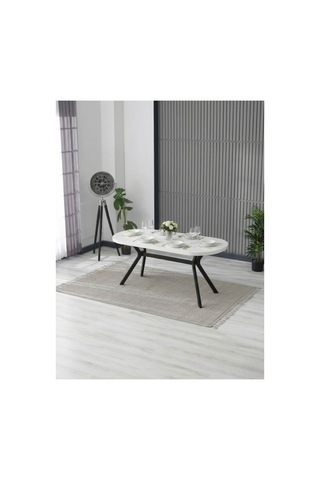 Nova Beyaz Yemek Masası Takımı 6 Adet Elma Sandalye/ 90x170 Cm Yemek Masası Bej Bej