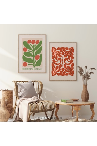 Renkli Noel, 2'li Set, Noel Duvar Sanatı, Noel Baskıları, Parlak Renkli Sanat