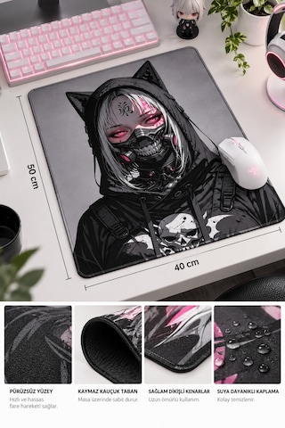 50x40 Cm Cat Woman Desenli Gaming Oyuncu Mouse Pad Kaymaz Taban Büyük Fare Altlığı