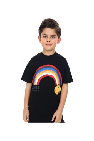 Erkek Çocuk Gülen Yüz Baskılı Tshirt-14166 SIYAH