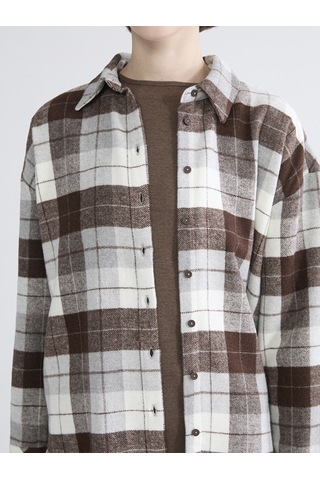 Lcwaıkıkı Classic Kahverengi Ekose Oversize Kadın Gömlek