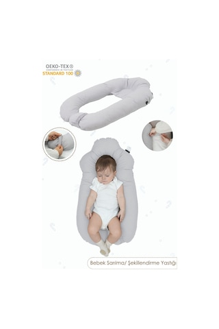 Mordesign Moresleep 2'si 1 Arada Bebek Sarılma Ve Şekillendirme Yastığı, Düz Kafa Yastığı,pamuklu,uyku Yastığı Gri Zg10194-2