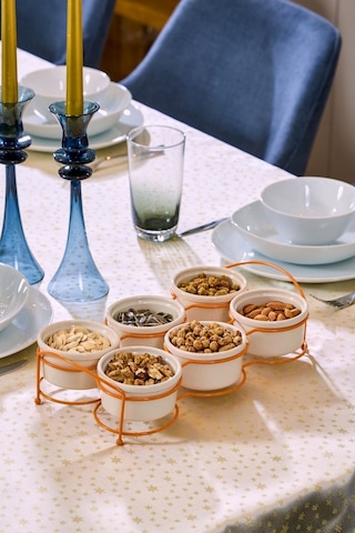 Edora Home Turuncu Altı Bölmeli Çerezlik Ikram Seti- Metal Paslanmaz