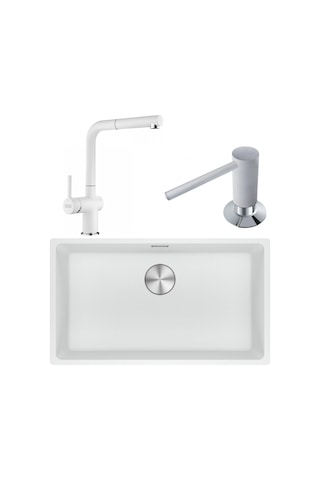 Franke Maris Mrg 110-72 Granit Eviye + Active Plus Doccia 2.0 Armatür + Bianco Sıvı Sabunluk Set 3'lü