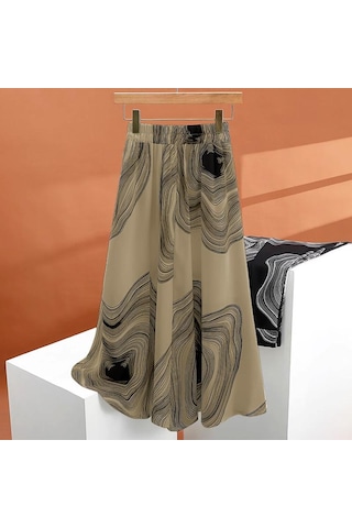 Zanzea Kadın Rahat Elastik Bel Yaz Baskılı Uzun Etekler Haki