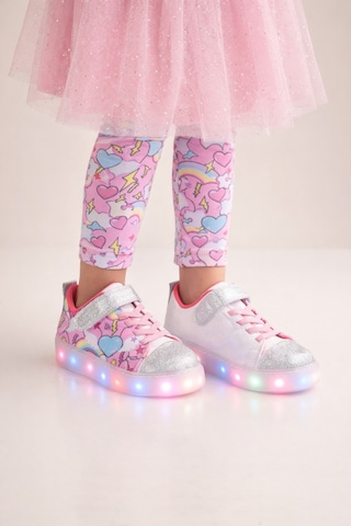 Mini Bonito Kız Çocuk Desenli Işıklı Led Tabanlı Simli Cırt Cırtlı Sneaker Gümüş