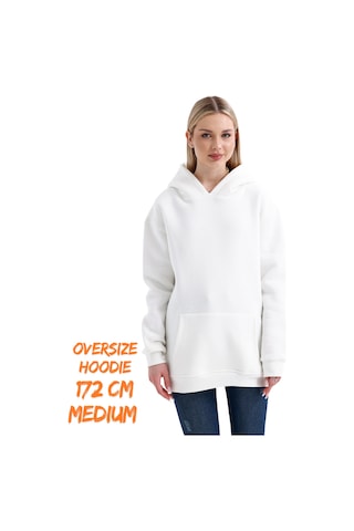 Pxm 3 Iplik Şardonlu Kapşonlu Ve Kanguru Cepli Sweatshirt Düz Hoodie Beyaz Kırık Beyaz Kırık Beyaz