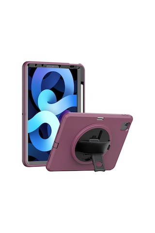 Apple İpad 2022 10.9 10.nesil Kılıf Hand Strap Tablet Kılıfı - Mürdüm Arka Kapak