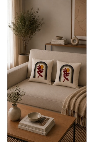 Punch Nakış İşlemeli 2'li Kırlent Kılıfı 40x40 Pembe