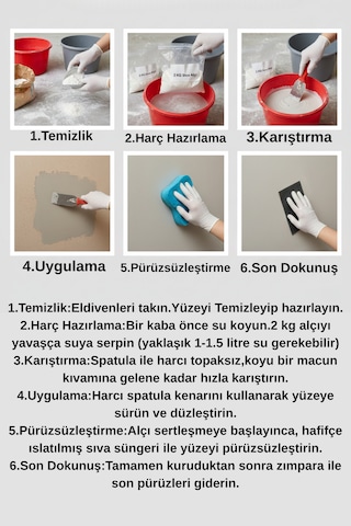 Duvar Tamir Seti 2 Kg Sıva Alçı-sıva Süngeri-spatula-beyaz Pudralı Eldiven-zımpara