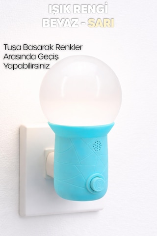 Gece Lambası Kubbe Tip 2 Mod Sarı-beyaz Işık Tuşlu Koridor Hol Işığı Uyuma Işığı Turkuaz Gc11 Mavi