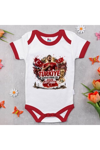 Bk Gift Türkiye Taraftar Temalı 2026 Dünya Kupası Tasarımlı Kırmızı Bebek Body Zıbın-3 Tek Yürek Milli Takım Ruhu