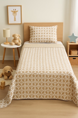 Fulya Tek Kişilik Çift Taraflı Kapitone Yatak Örtüsü Takımı Bej