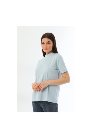 Kallima Açık Mavi Dik Yaka Rahat Kalıp  Pamuk T-Shirt Açık Mavi