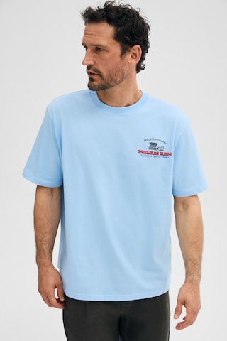 Grimelange Gıganest Erkek %100 Organik Pamuklu Baskı Detaylı Yuvarlak Yaka Mavi T-shirt