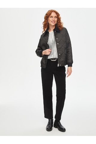 Kadife Yakalı Ribana Garnili Kapitone Mont 69438 U6943810 Siyah