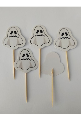 30 Adet Dekoratif Karton Hayalet Cadılar Bayramı Kürdanı 6,5 Cm - Halloween