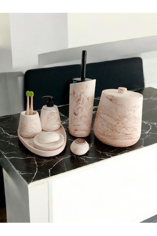Mermer Desen Bej Beton Banyo Seti,tuvalet Wc,çöp Kovası,katı,sıvı Sabunluk,tepsi,dekorasyon,aksesu Bej