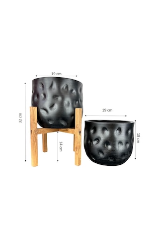 Bitki Tasarımı Ev Dekorasyon Aksesuar Bakır Desenli Toprak Saksı Saksılık Salon Çiçeklik İkili Set 4 Ayaklı - Ayaksız 19 Cm