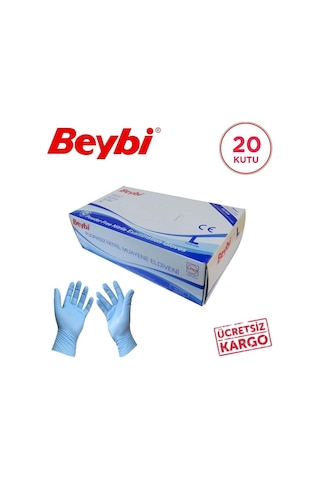 Beybi L Large Pudrasız Mavi Nitril Muayene Eldiveni 20 Paket 1 Koli Diğer