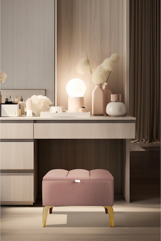 Vetra Mini Royal Pudra Kumaş Sandıklı Dekoratif Puf&bench-dilimli Model-gold Ayak-modern Puf