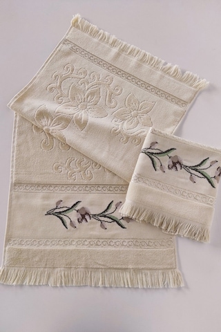 Etamin Nakışlı Jakarlı Kadife El Yüz Havlusu - 50x90 Cm- Kapuçino Cappuccıno Cappuccino