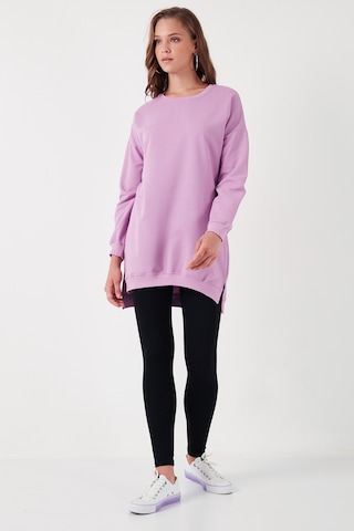 Lela Modest Pamuklu Bisiklet Yaka Oversize Fit Bayan Tunik 5864896 Lila