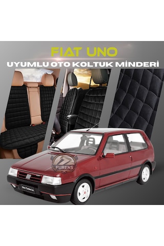 Fiat Uno Siyah Renk Tay Tüyüü Cepli & Terletmez Sırtlı Oto Koltuk Minder Seti - Koltuk Koruma Kılıfı Ön & Arka Tam Set