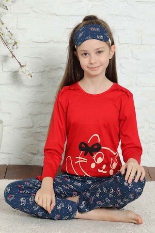 Alimer Kız Çocuk Bisiklet Yaka Uzun Kollu Pijama Takım Edy5157Uy