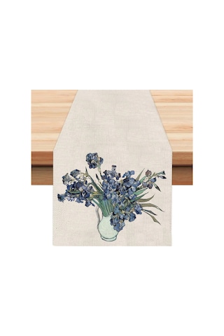 Vazoda İrisler Runner, Runer, Masa Örtüsü, Sofranıza Zarafet Katın Runner, Masa Örtüsü Krem