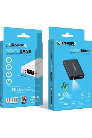 Enerx Enr-p1025dc Powerbank 10.000 Mah Dijital Ekranlı Fenerli Usb+type-c 2.1a Beyaz Siyah