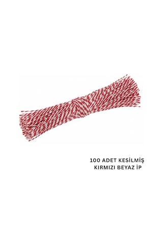 Kesilmiş Kırmızı Beyaz İp Seti, 100lü-35 Cm, Hediye Paketleme & Süsleme İpi, Etiket Ve Ambalaj İpi