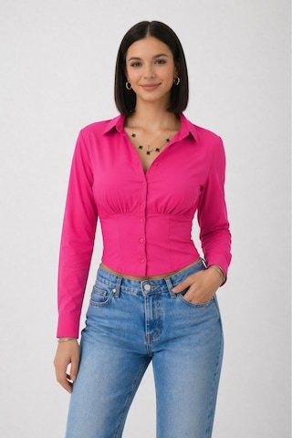 Trend Alisse Kadın Fuşya Vucuda Oturan Beli Lastikli Korse Crop Gömlek