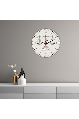 Kişiye Özel Avukat Logolu Metal Duvar Saati - Hukuk Bürosu Hediyesi 29 Cm beyaz