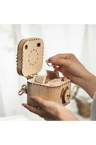 Rokr Lk502 Hareketli Hazine Kutusu Treasure Box Dıy Minyatür Maket Model Seti Ahşap 3d Wooden Puzzle 3d Model Kit Detaylı Dekoratif Hobi Seti Ahşap Maket