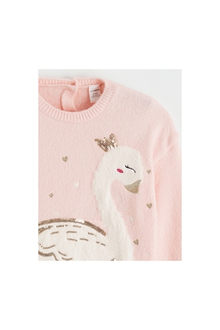 LC Waikiki Alıta Cıty Farkıyla Lcw Kids Pembe Kuğu Desenli Kız Çocuk Triko Kazak Pembe - 925577765 Pembe