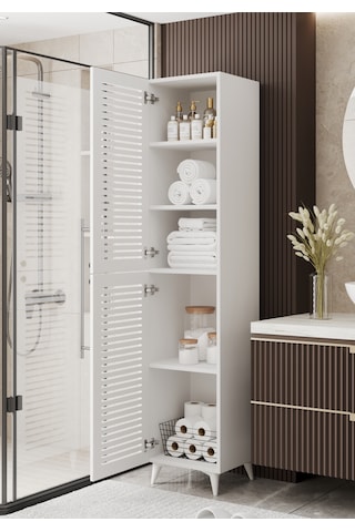Lidya Panjur Kapaklı Çok Amaçlı Dolap - Kiler Dolabı - Banyo Dolabı - Ayakkabılık - Mutfak Dolabı Beyaz
