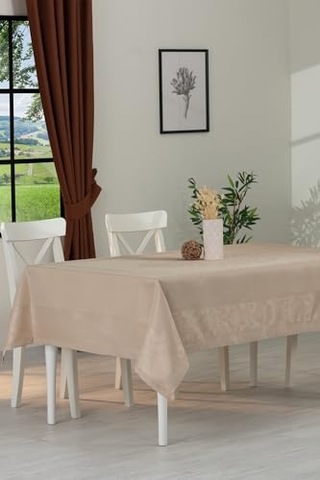 Tropik Home Jumbo Jakar Pano Desen Leke Tutmaz Jakarlı 150x220 Cm Lüks 8 Kişilik Masa Örtüsü Bej Genel